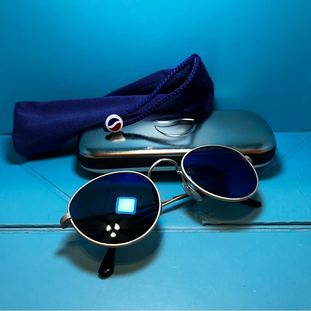 Pepsi Cola Sunglasses - 1990s - Blue Lenses, Cloth Bag, Hard Case Mail-in Promo